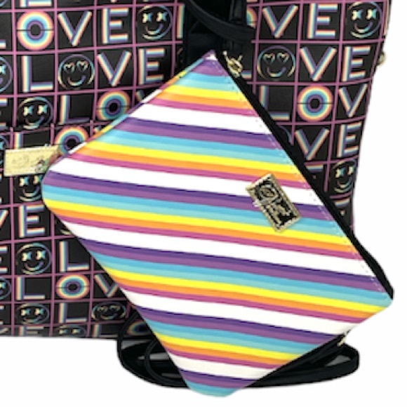Betsey Johnson Love Weekender and Crossbody Black Rainbow - Picture 7 of 11
